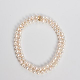 Double strand freshwater pearls with gold clasp