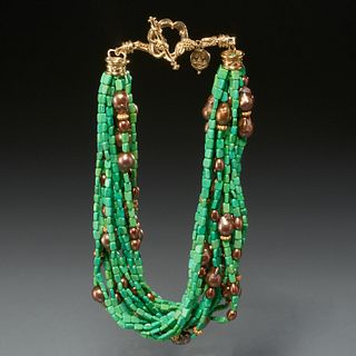 18k gold and green turquoise necklace