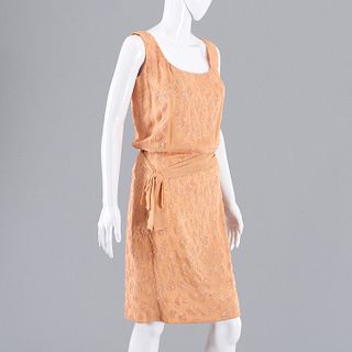 Peach silk and beaded flapper dress