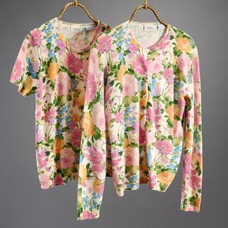 Neiman Marcus floral print cashmere twin set