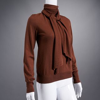 Hermès Paris brown knit bow top