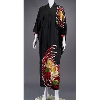 Japanese brocade & embroidered robe kimono