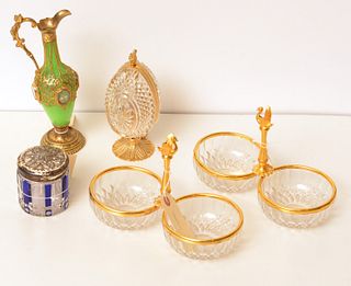 (5) Continental gilt mounted glass table items