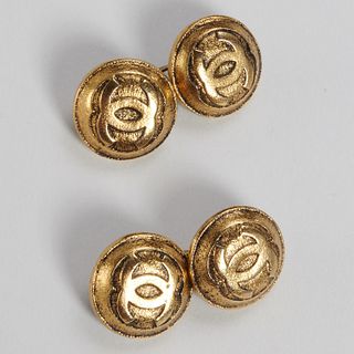 Chanel gold tone logo men's cufflinks