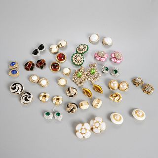 Group of clip style costume jewelry earrings