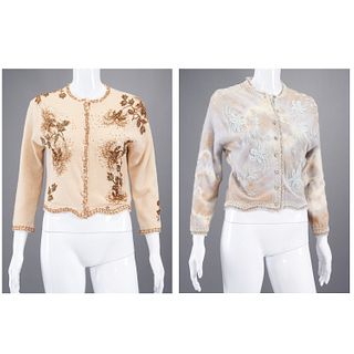 (2) Turquoise by Cynthia Rose embellished sweaters