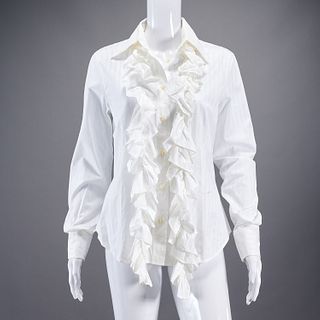 Etro Milano white sateen shadow stripe blouse