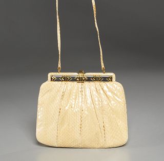 Judith Leiber beige snakeskin handbag