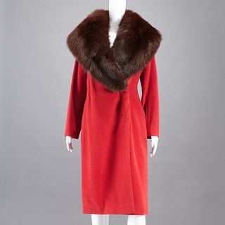 Carolina Herrera fox trimmed red coat