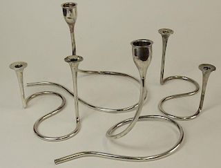 Two (2) Pair Sterling Silver Mid-Century Modern Candle Sticks