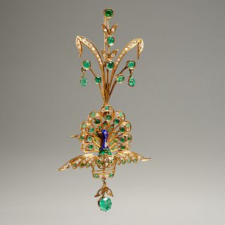Antique 14k gold two piece peacock brooch