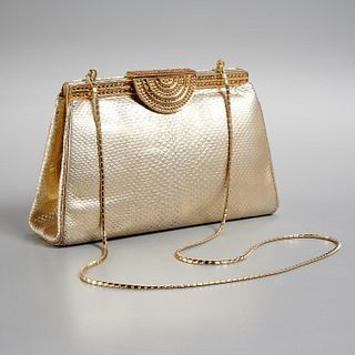 Judith Leiber gold lizard handbag