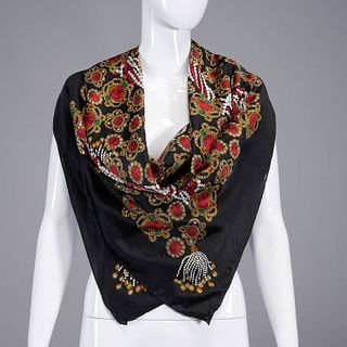 Chanel black "Bijoux" jewels silk scarf