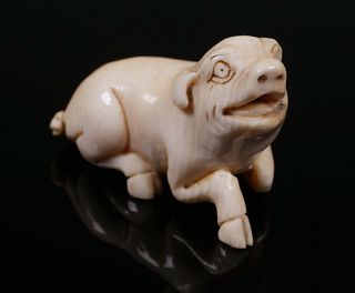 Antique Japanese Ivory PIG Netsuke