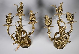 (2) Brass Figural Wall Sconces, Wired