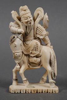 Antique Chinese Carved Ivory Warrior on Horse