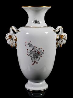 HEREND Rams Head Porcelain Vase