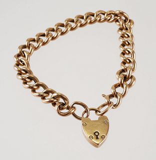 9K Yellow Gold VICTORIAN Puffy Heart Lock Bracelet