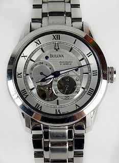 Men's Bulova Stainless Steel Automatic Movement Skeleton Watch Model 96A118