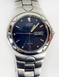 Men's Citizen Eco-Drive WR 100 Stainless Steel Watch with Blue Dial