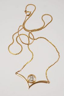 14K Yellow Gold & DIAMOND V Pendant Necklace 