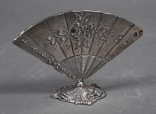 19th Century French Silver Fan Menu Holder