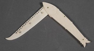 Old Chinese Ivory Carving FISH Folding Knife