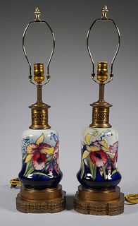 Pair MOORCROFT Floral Lamps