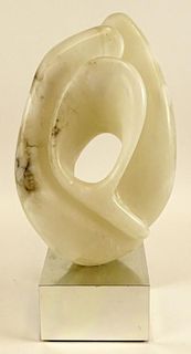 Mid Century Carved Alabaster Stone Abstract Sculpture on Mirrored Base