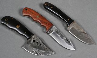 (3) Custom Damascus Skinner Fixed Blade Knife 