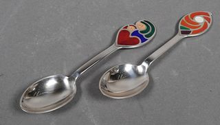 (2) Michelsen Denmark Sterling Enamel Spoons