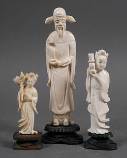(3) Old Chinese Ivory Carvings Man & Woman 