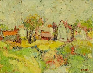 René Sinicki, French (born 1910) Oil on Canvas, Village Landscape