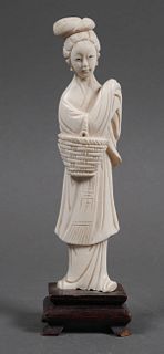Old Chinese Ivory Carving Woman with Basket