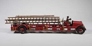 Large KENTON Cast Iron Toy Fire Ladder Truck