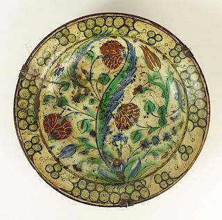 17th Century Ottoman Turkey Iznik Pottery Shallow Bowl