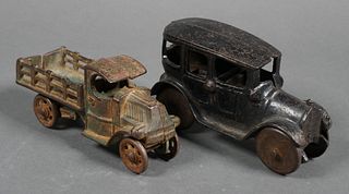 (2) Cast Iron Toy Truck & Car