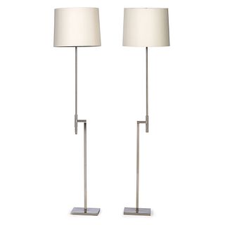 A Pair of Laurel Lamp Co. Brushed Steel Adjustable Floor Lamps