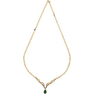 NECKLACE WITH EMERALD AND DIAMONDS. 14K YELLOW GOLD