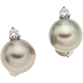 CULTURED PEARLS AND DIAMONDS STUD EARRINGS. 18K WHITE GOLD