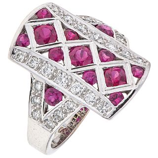 RUBIES AND DIAMONDS RING. 18K WHITE GOLD