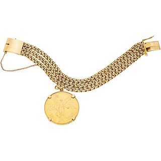 WRISTBAND WITH DEMONETIZED COIN. 21.6K, 18K AND 14K YELLOW GOLD