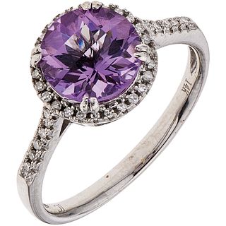 AMETHYST AND DIAMONDS RING. 14K WHITE GOLD