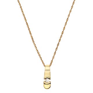 NECKLACE AND PENDANT WITH DIAMOND. 14K YELLOW GOLD