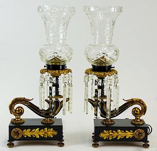 Pair of Regency style Gilt Metal and Cut Glass Lamps