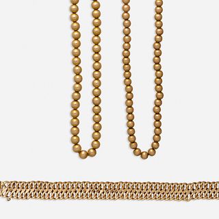 Antique gold bead necklaces and group of gold jewelry