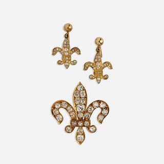 Set of diamond fleur-de-lys jewelry