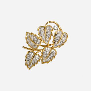 Diamond leaf brooch