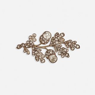 Antique diamond and silver-topped gold acorn brooch