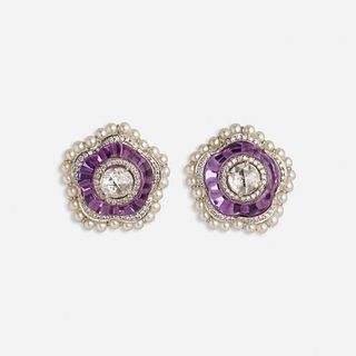 Diamond and amethyst earrings